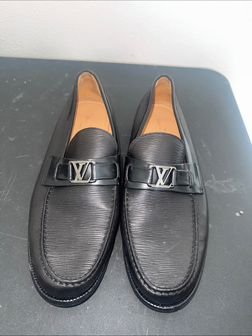 Louis Vuitton Black Epi Leather LV Bit Slip-On Loafers